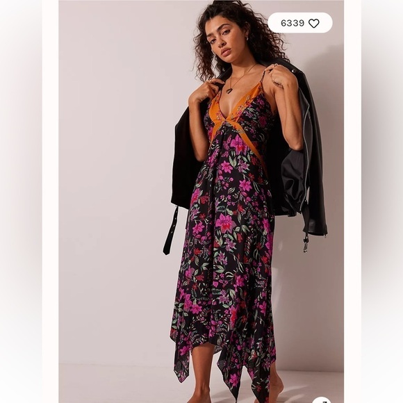 Free People There She Goes Printed Slip babydoll whimsigoth maxi dress - Picture 3 of 10